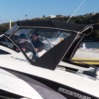 BLACK CANOPY WITH WHITE PIPING