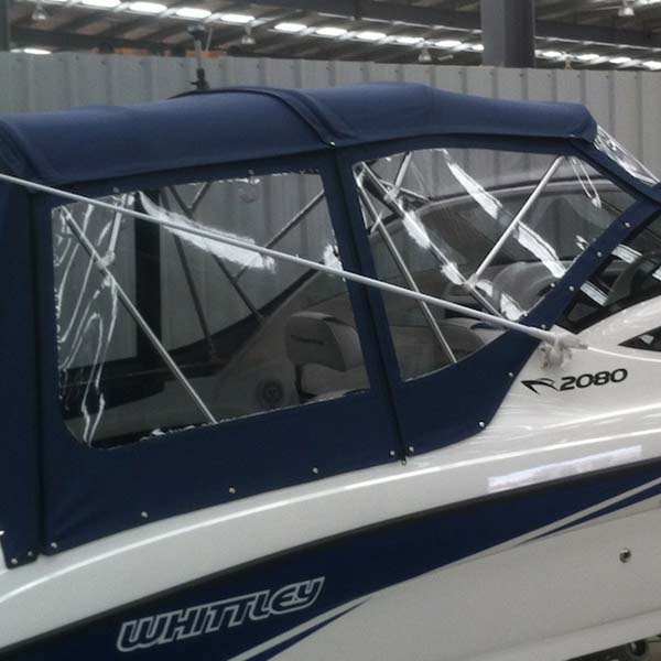 BLUE CANOPY WITH WHITE PIPING