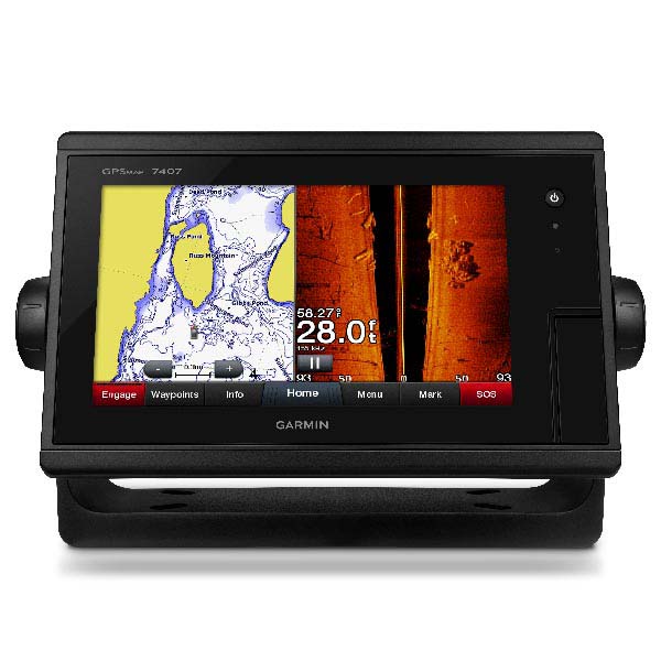 Garmin 7412 Chirp 12 Inch Touch, Regional G2 Vision Chart, B150 M Bronze Thru Hull 20 Degree Chirp Transducer & Volvo Easy Connect (Independent Mechanical Trim & Fuel Gauge)